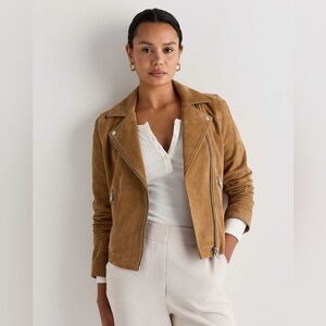 Mango Beige/Tan Suede Leather Jacket size Small